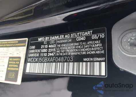 2010 Mercedes-Benz E 350 z USA, uszkodzony, nr VIN WDDKJ5GBXAF048703